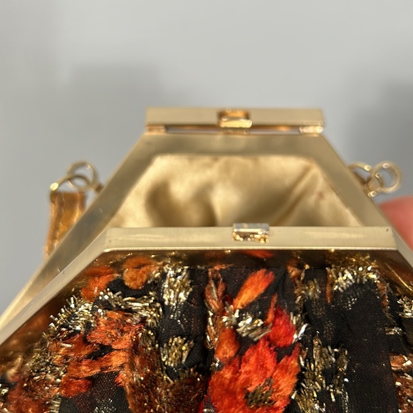 Moo Roo Vintage Gold Black Red Mesh Floral Cocktail Evening Bag - Picture 9 of 16